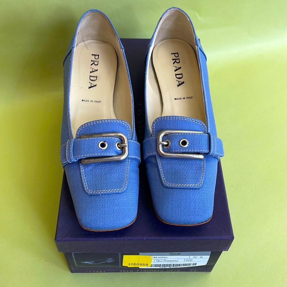 Prada Blue Loafers with Buckle Detail